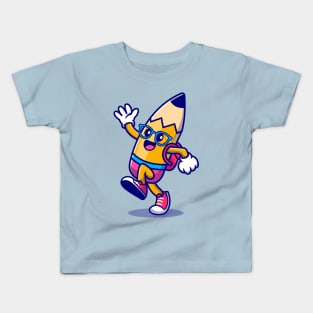 Cute Pencil Waving Hand Cartoon Kids T-Shirt